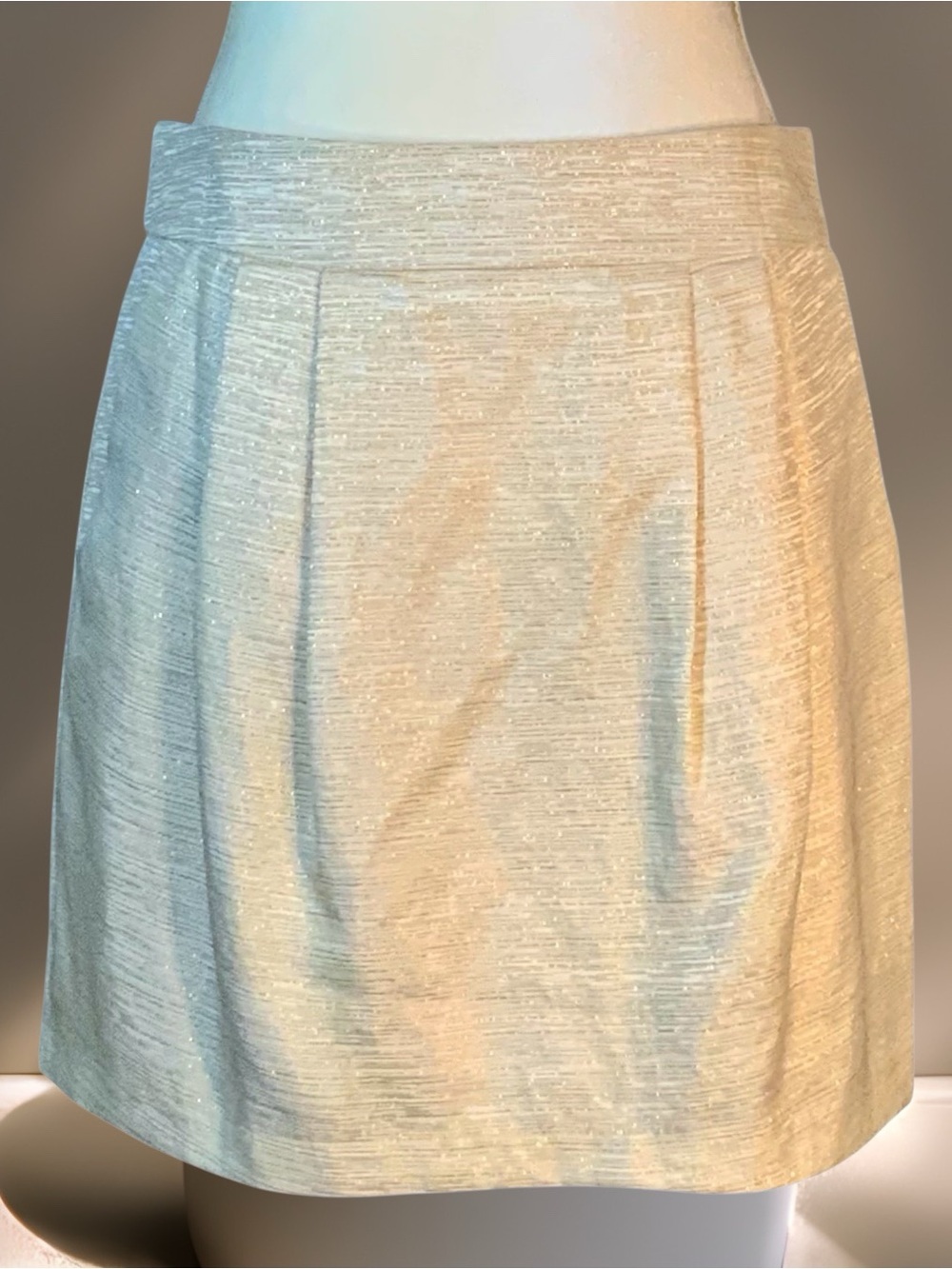 Anthro Sweet Sinammon Cream A-Line Skirt with Subtle Gold Metallic Texture